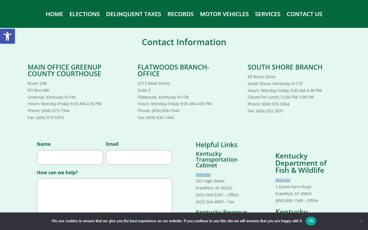 Greenup County Clerk contact page