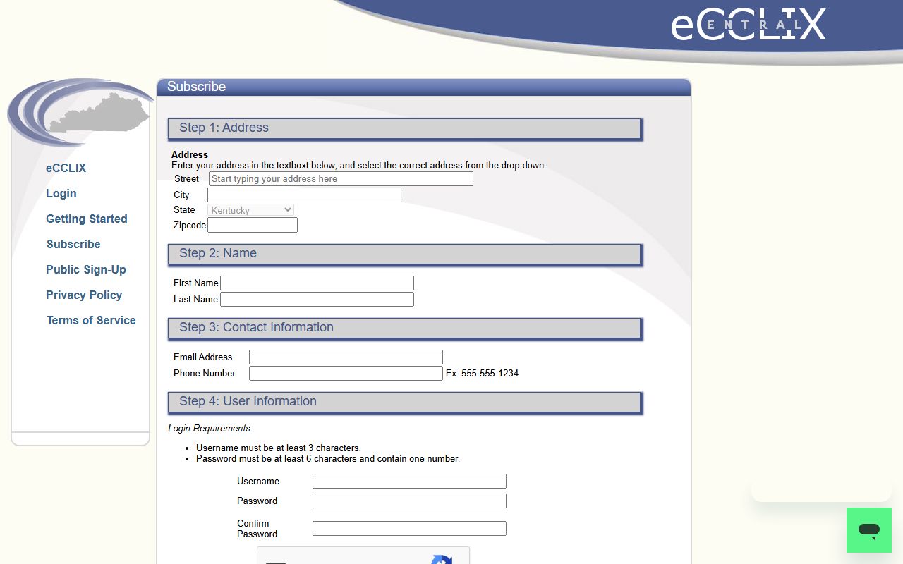 Greenup eCCLIX public sign-up page