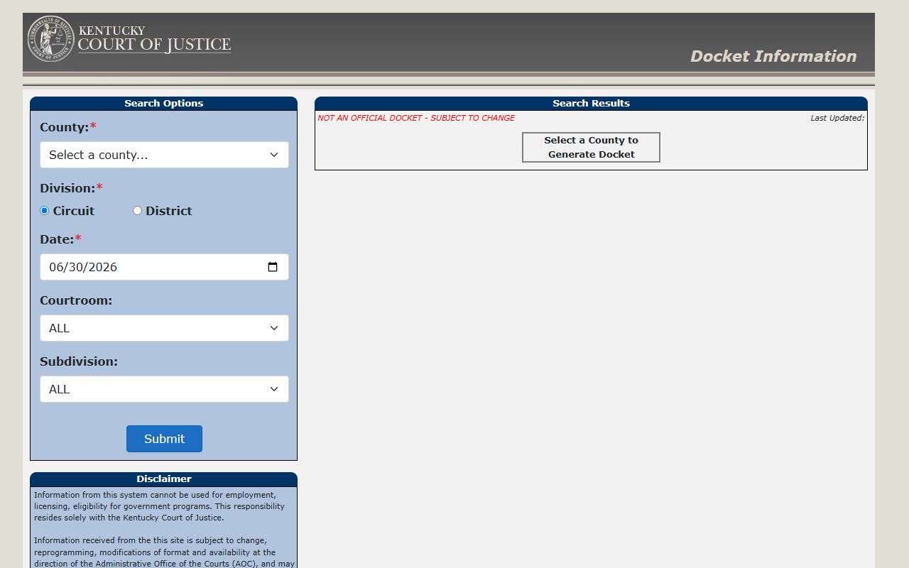 Greenup County court dockets Kentucky Trial Court Docket search