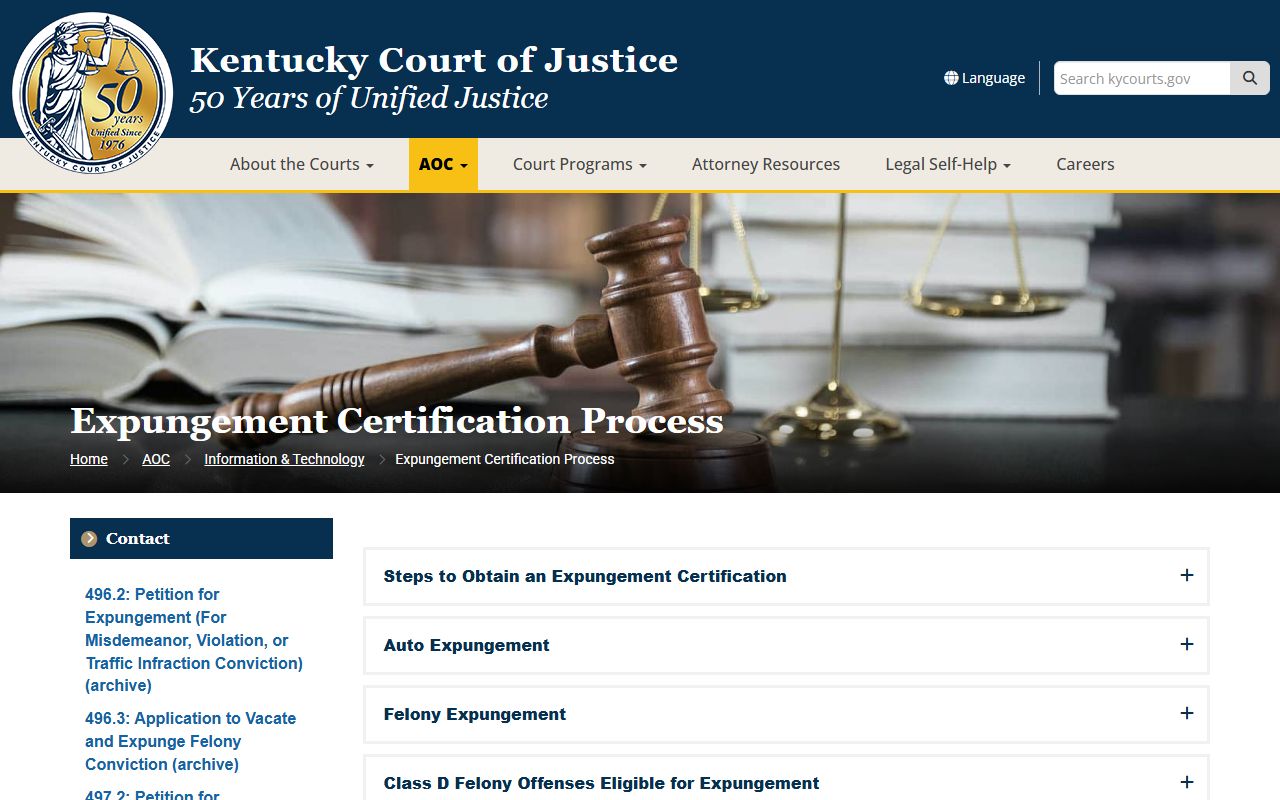Greenup County criminal court records KCOJ expungement certification