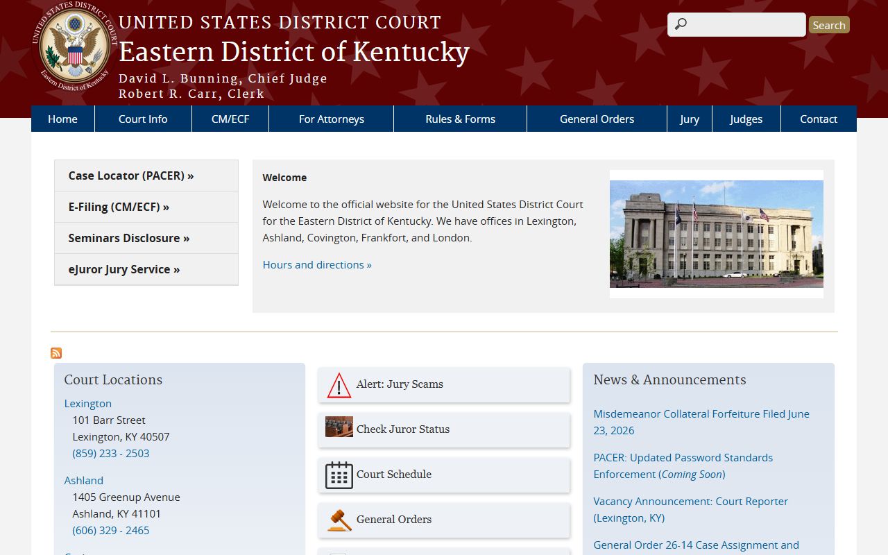 U.S. District Court for the Eastern District of Kentucky website