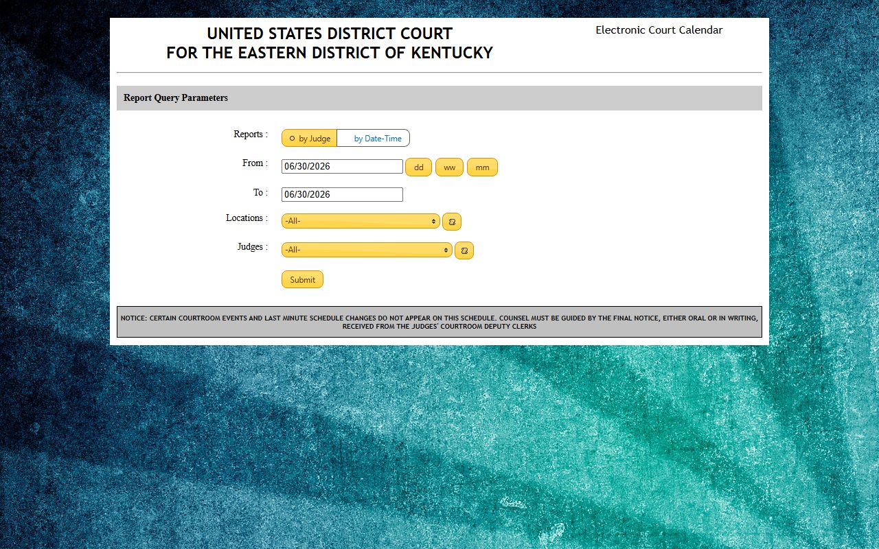 Eastern District of Kentucky electronic court calendar