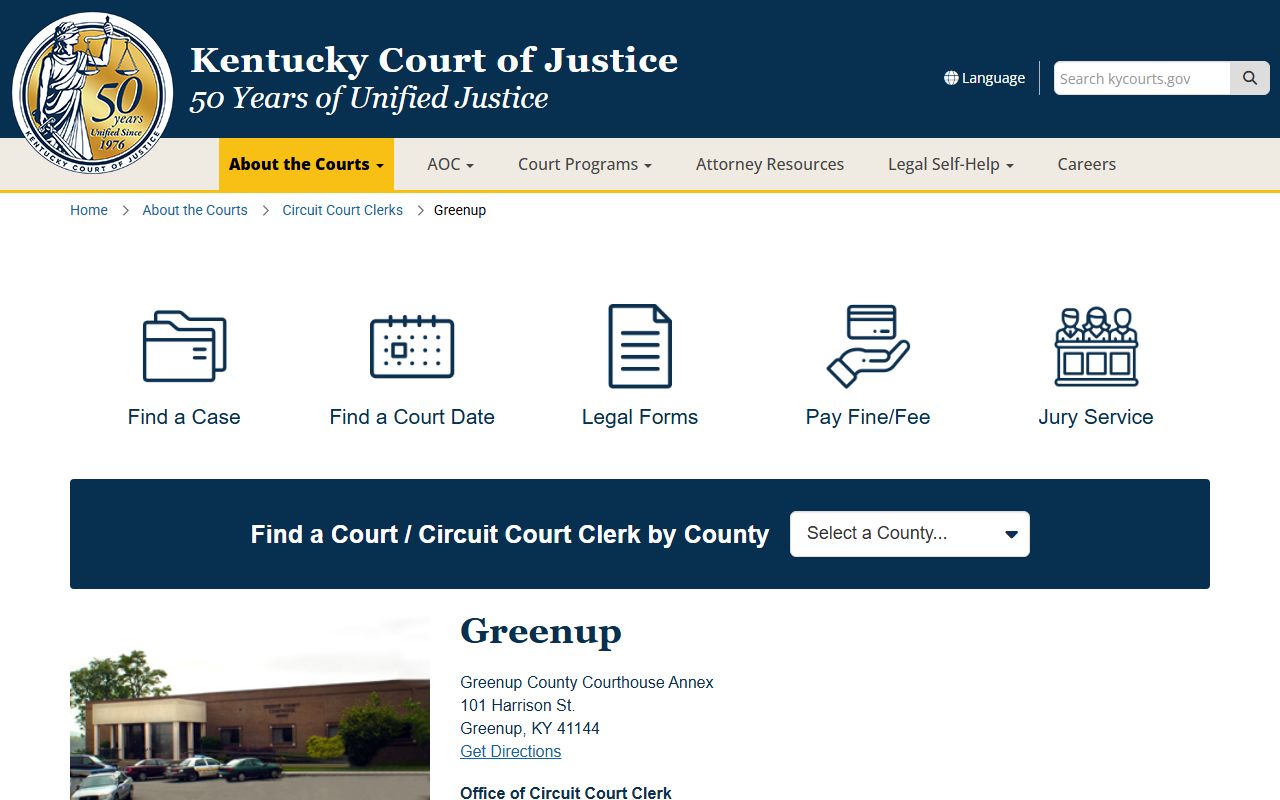Greenup County court records page on Kentucky Court of Justice