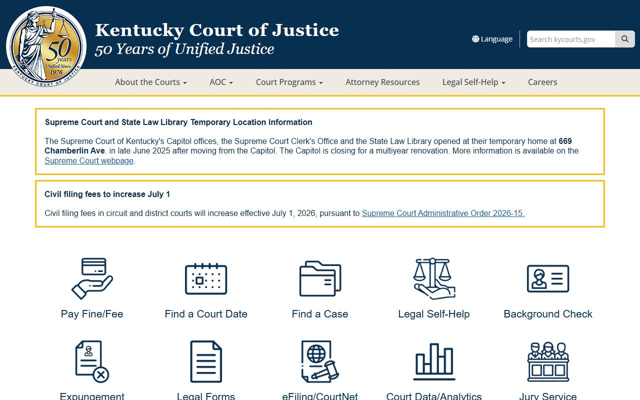 Kentucky Court of Justice resources for Greenup County court records