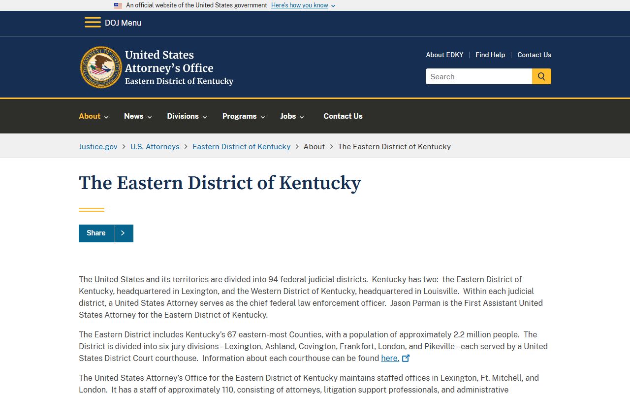U.S. Attorney Eastern District of Kentucky district page